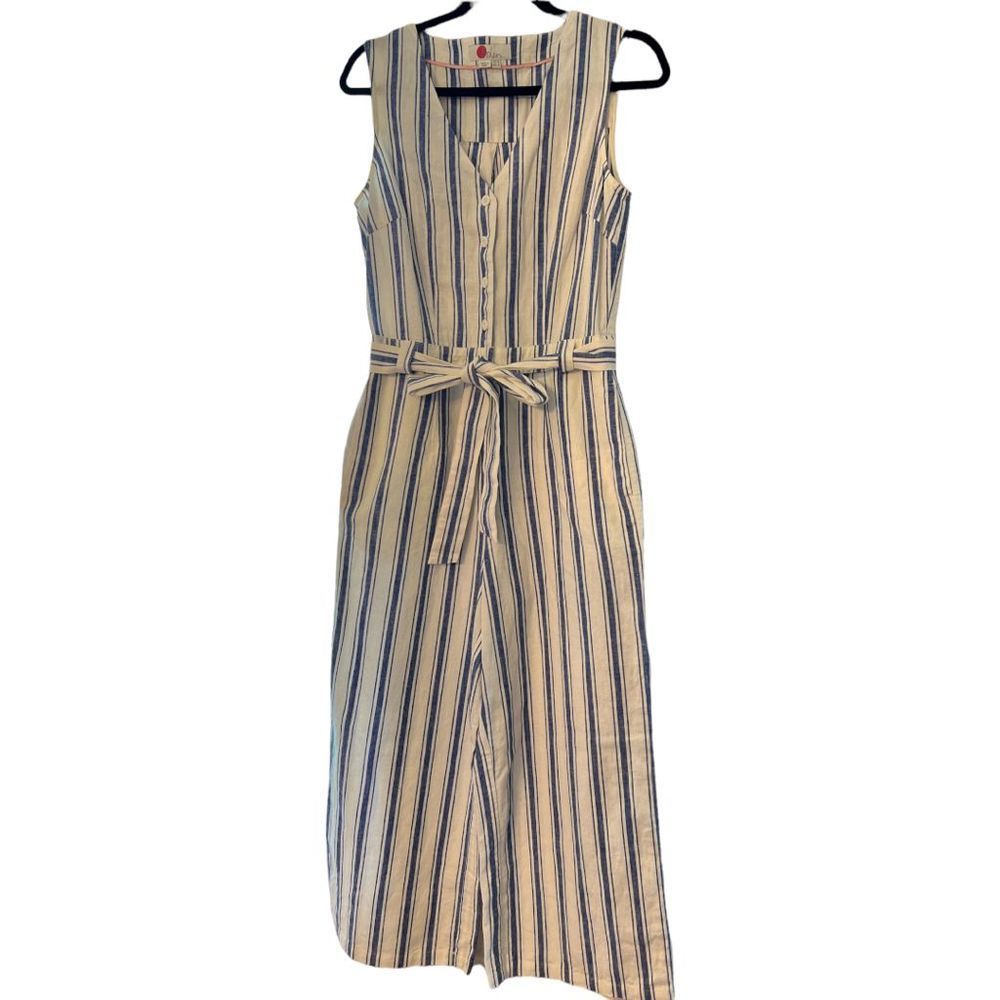 Boden Striped Jumpsuit in Blue and Cream